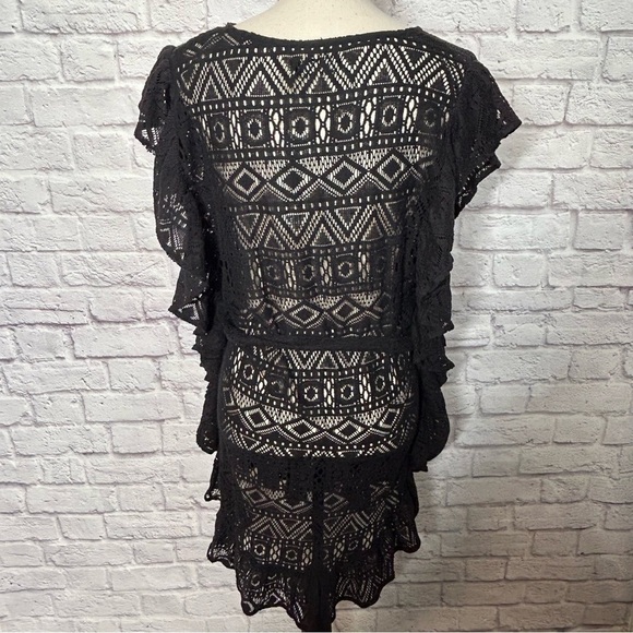 Boho Soul Black Lace Ruffle Waist Tie Coverup, NWT - Picture 6 of 15